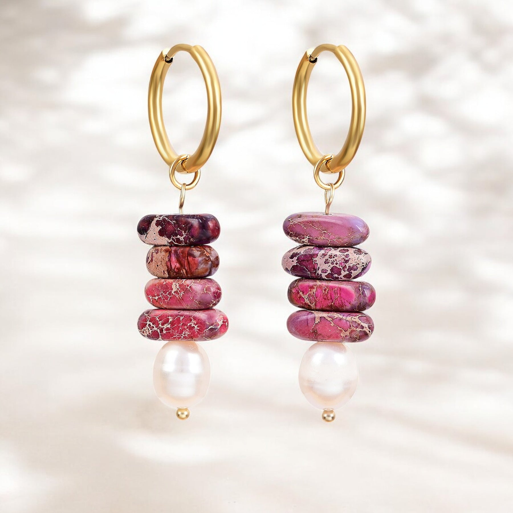 Ocean Bliss Pearl & Magenta Jasper Hoop Drops