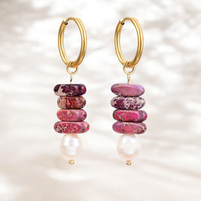 Ocean Bliss Pearl & Magenta Jasper Hoop Drops