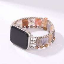 Fierce Grace Tiger's Eye Stretch Apple Watch Strap Silver