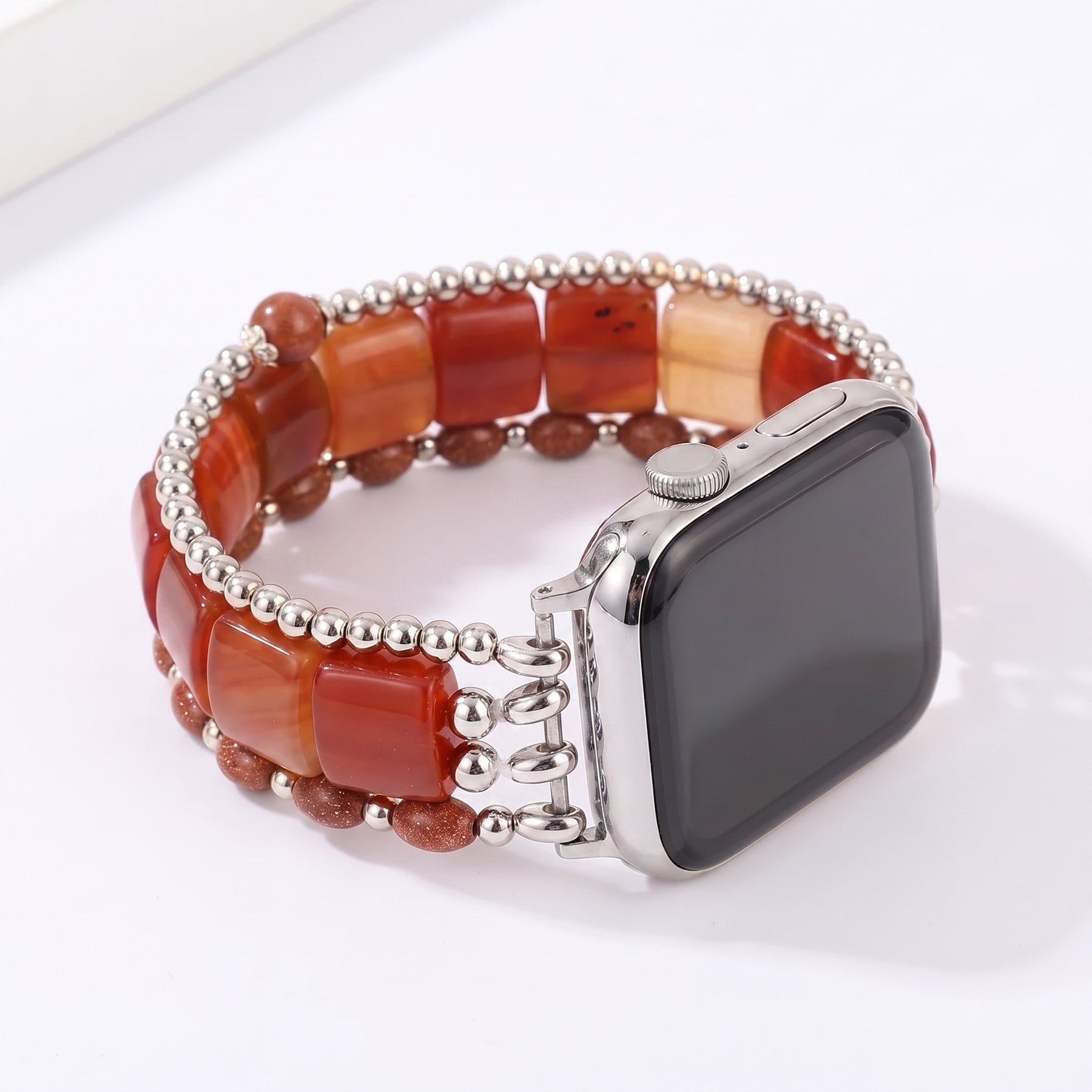 Fierce Grace Tiger's Eye Stretch Apple Watch Strap Silver