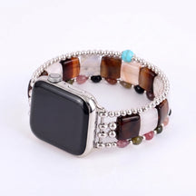Fierce Grace Tiger's Eye Stretch Apple Watch Strap Silver