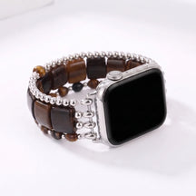Fierce Grace Tiger's Eye Stretch Apple Watch Strap Silver