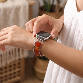Fierce Grace Tiger's Eye Stretch Apple Watch Strap Silver